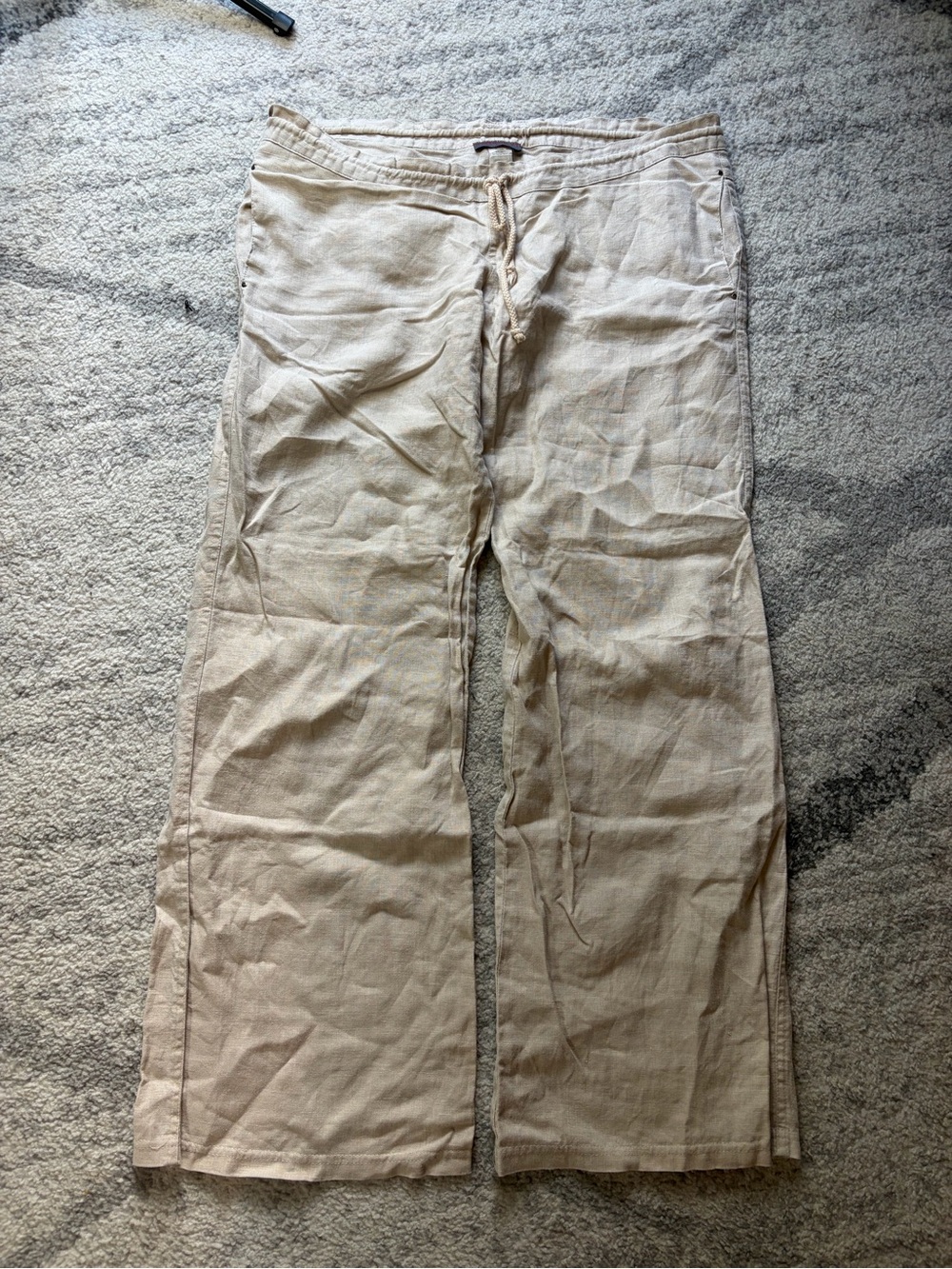 Mystic 100% Linen Wide Leg Drawstring Pants Beige Boho Y2K